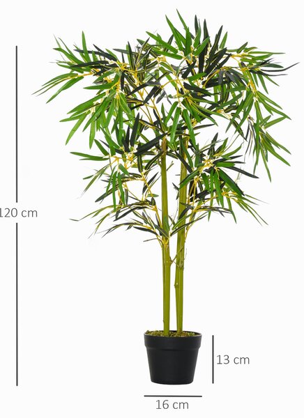 Umělý bambusový strom Outsunny, umělá rostlina, výška 1,2 m, 552 realistických hustých listů, květináč včetně černý se zeleným mechem | Aosom