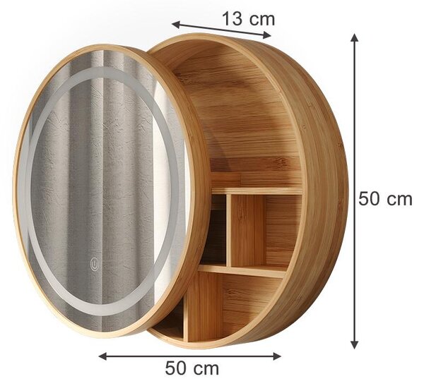 Koupelnová zrcadlová skříňka Vicco Silva Bambus 50 x 50 cm s 5 úložnými prostory, Model 57909