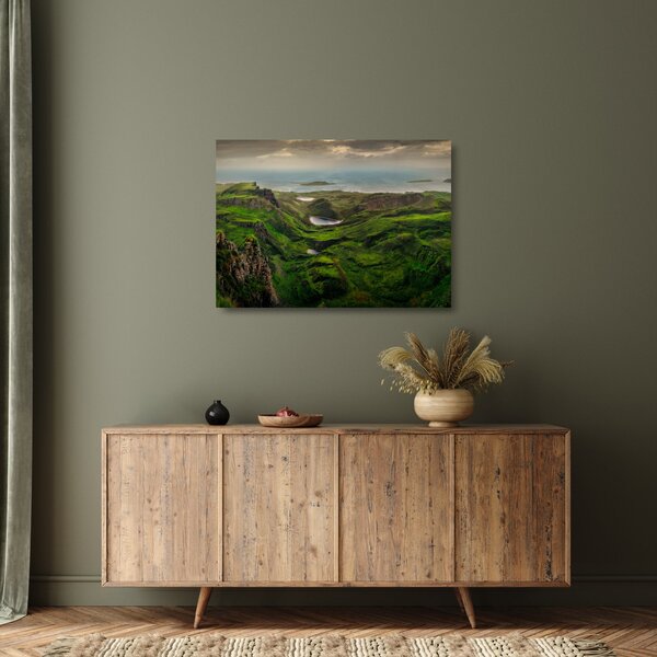 Skleněný obraz - Quiraing, Skotsko (70x50 cm)