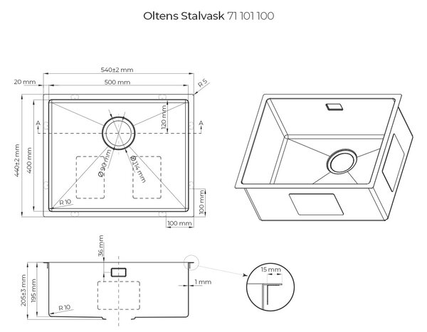 Oltens Stalvask ocelový dřez 54x44 cm ocel 71101100