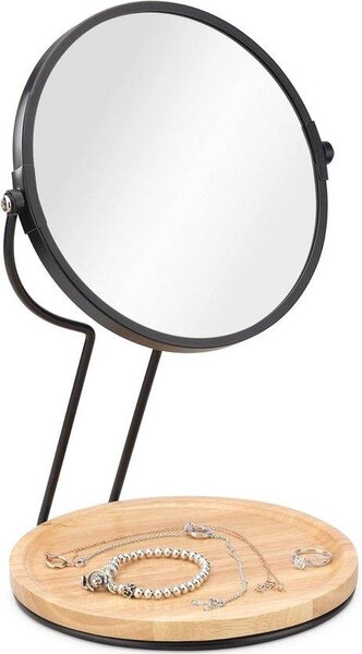 Dvojstranné makeupové zrcadlo s podnosem šperků - Stojací zrcadlo 17 cm Ø - Průmyslové a moderní design