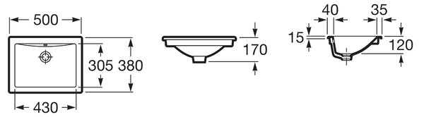 Roca Diverta umyvadlo 50x38 cm obdélníkový zápustný-pod pult bílá lesk A327114000