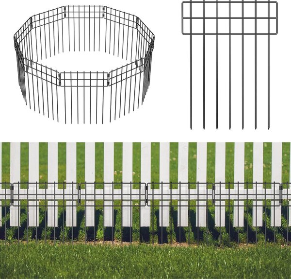 Dekorativní zahradní plot, 10 kusů, kovová drátěná ohrada, celková výška 42 cm, délka 3,05 m