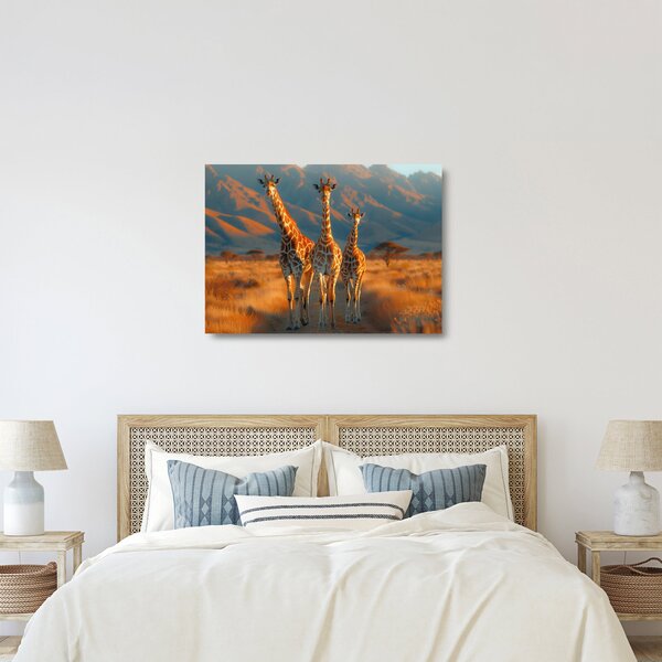 Skleněný obraz - Žirafy na pastvině (70x50 cm)