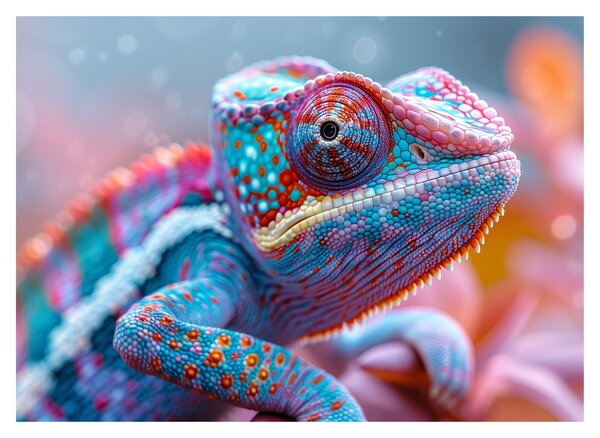 Skleněný obraz - Zbarvený chameleon (70x50 cm)