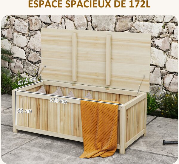 Outsunny Zahradní úložný box z dřeva s hydraulickými vzpěrami - 172L - 120L x 55W x 45H cm | Aosom