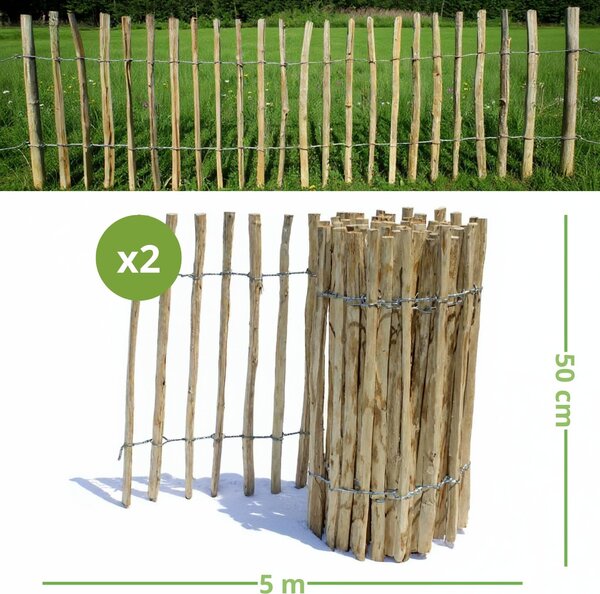 Lískový plot dřevěný přírodní oplocení 10 m x 50 cm, rozestup 4–6 cm, plůtek do zahrady, dekorativní plot, plot na zeleninovou zahrádku, květinový záhon