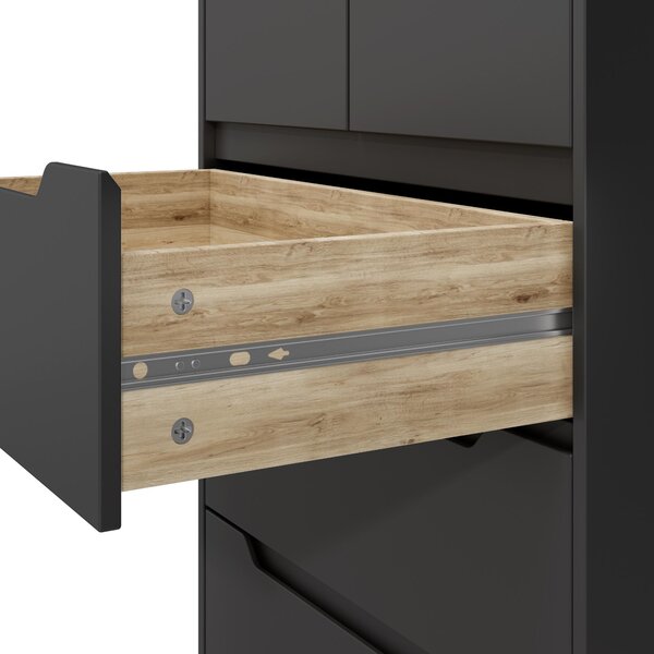Komoda Bealife 72x41x94 cm | 3 + 2 zásuvky | Černá | Vyrobeno z MDF | S ochranou proti převrácení a pojezdy zásuvek | AP23