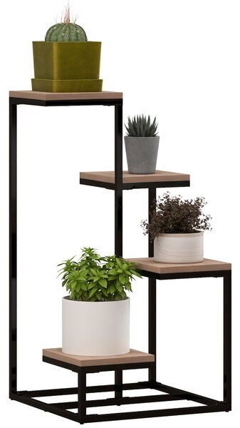 Outsunny Kovový a Dřevěný Stojan na Rostliny s Květinami 4 Úrovně Průmyslový Styl 40L x 40Š x 75,5V cm | Aosom