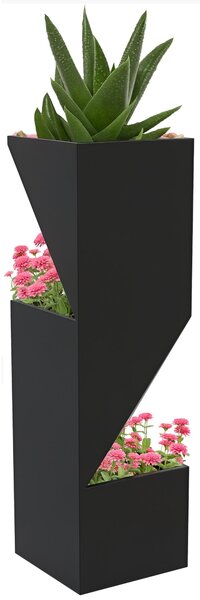Květináč Outsunny, vnitřní květináč se 3 zónami pro sázení, s drenážními otvory, pro použití uvnitř i venku, kovový, 30 x 30 x 100 cm, černý | Aosom