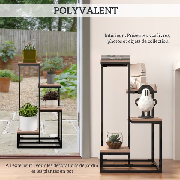 Outsunny Kovový a Dřevěný Stojan na Rostliny s Květinami 4 Úrovně Průmyslový Styl 40L x 40Š x 75,5V cm | Aosom