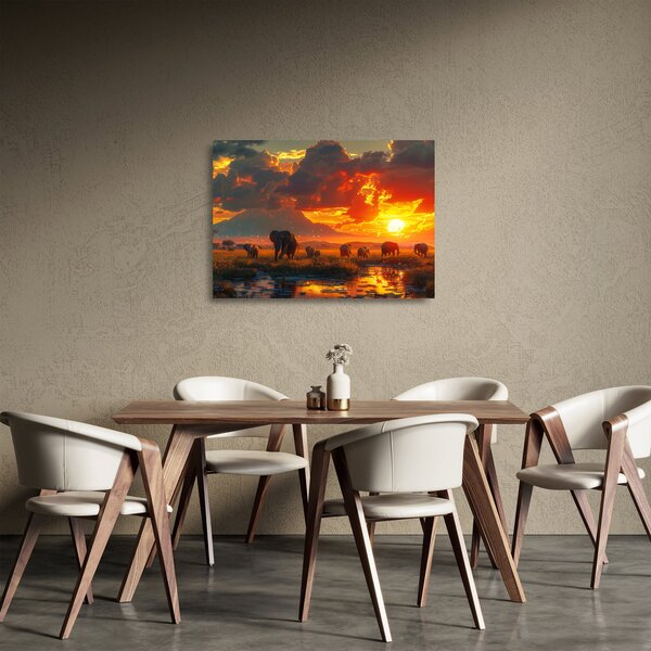 Skleněný obraz - Stádo slonů (70x50 cm)