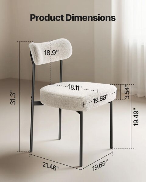 SucceBuy Moderní jídelní židle (sada 4 kusů) Židle s čalouněním Sherpa (nosnost 136 kg) k jídelním stolům, kompaktní kuchyňská židle s ergonomickým opěradlem a robustními černými kovovými nohami, bílá jídelna