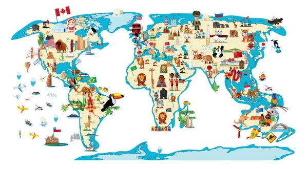 Nástěnná samolepka Ambiance World Map Ethnic Tour