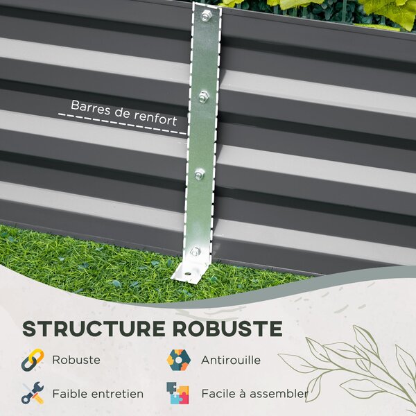 Outsunny Velkokapacitní Obdélníkový Kovový Zahradní Květináč 180 x 90 x 29,5 cm s Tyčemi pro Rajčata a Popínavé Rostliny | Aosom