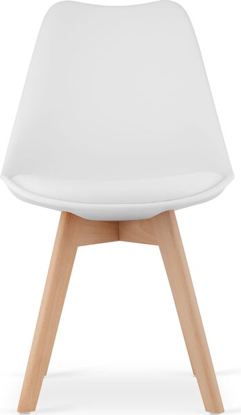 Židle DOZZA bílá čalouněná ekokůží, dřevěné nohy, rozměry 49x82x43 cm, sada 4 kusů, pro obývací pokoj, kancelář, jídelnu