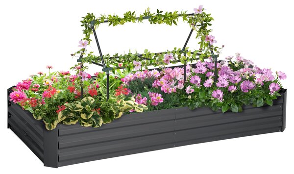 Outsunny Velkokapacitní Obdélníkový Kovový Zahradní Květináč 180 x 90 x 29,5 cm s Tyčemi pro Rajčata a Popínavé Rostliny | Aosom