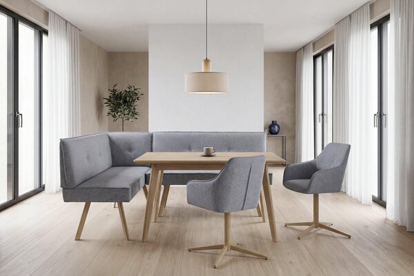 Sada dvou jídelních židlí byLIVING OTTAWA, potah: světlý šedý textil, konstrukce: buk, otočné o 360° s područkami. Rozměry: šířka 62 cm, výška 84,5 cm, hloubka 58 cm