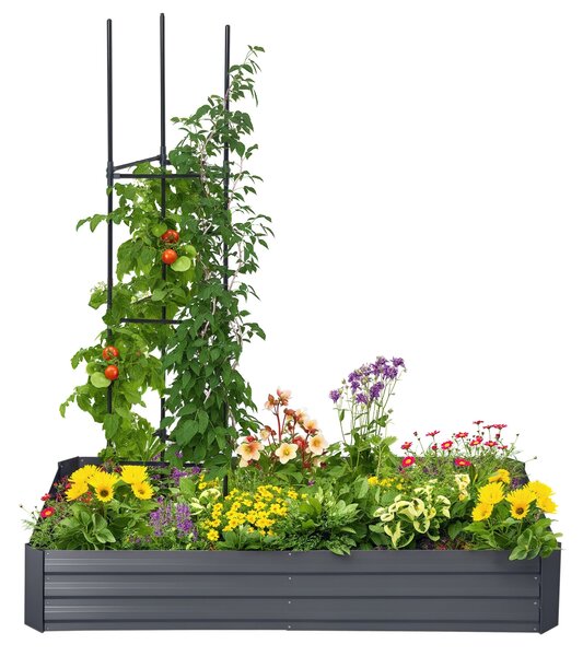 Outsunny Velkokapacitní Obdélníkový Kovový Zahradní Květináč 180 x 90 x 29,5 cm s Tyčemi pro Rajčata a Popínavé Rostliny | Aosom
