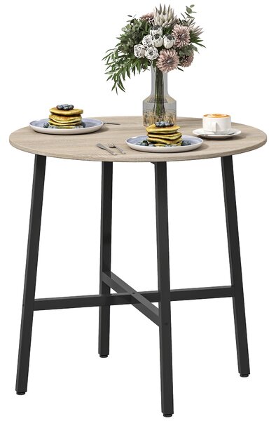HOMCOM 80 cm Kulatý Jídelní Stůl pro 2 Osoby v Průmyslovém Stylu s Dřevěným Povrchem a Ocelovým Křížovým Podstavcem, Přirozené Dřevo | Aosom