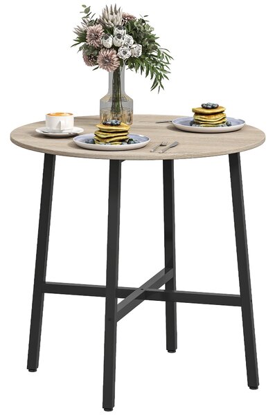 HOMCOM 80 cm Kulatý Jídelní Stůl pro 2 Osoby v Průmyslovém Stylu s Dřevěným Povrchem a Ocelovým Křížovým Podstavcem, Přirozené Dřevo | Aosom