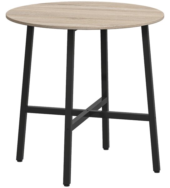 HOMCOM 80 cm Kulatý Jídelní Stůl pro 2 Osoby v Průmyslovém Stylu s Dřevěným Povrchem a Ocelovým Křížovým Podstavcem, Přirozené Dřevo | Aosom
