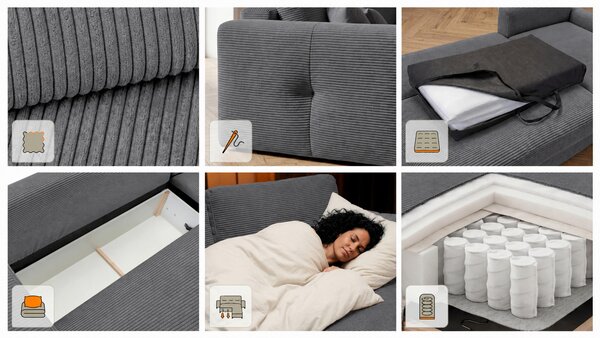 ROHOVÁ SEDAČKA, dřevo, textil, kompozitní dřevo, antracitová MID.YOU - Rozkládací sedačky, Online Only