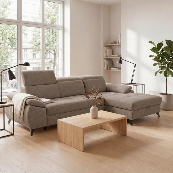 ROHOVÁ SEDAČKA, dřevo, textil, kompozitní dřevo, hnědá MID.YOU - Sedací soupravy, Online Only