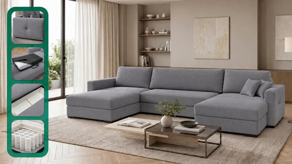 SEDACÍ SOUPRAVA, dřevo, textil, kompozitní dřevo, šedá MID.YOU - Rozkládací sedačky, Online Only