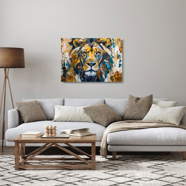 Skleněný obraz - Abstraktní olejomalba se lvem (70x50 cm)