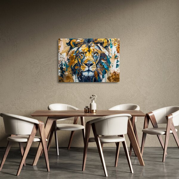 Skleněný obraz - Abstraktní olejomalba se lvem (70x50 cm)