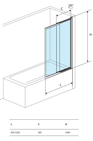 Excellent Liner vanová zástěna 110 cm dvoudílný černá matný/čiré sklo KAEX.2930.1100.LP