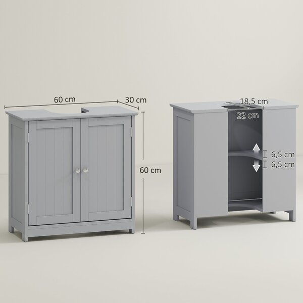 Koupelnová skříňka Kleankin pod umyvadlo - Skříňka pod umyvadlo - Skříň s 2 dveřmi a policí - Rozměry 60D x 30Š x 60V cm - Šedé dřevo | Aosom