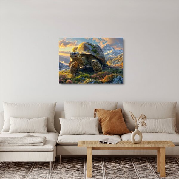 Skleněný obraz - Želva a horská krajina (70x50 cm)