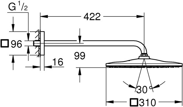 Grohe Rainshower hlavová sprchá s ramenem 31x31 cm čtvercový chrom 26564000