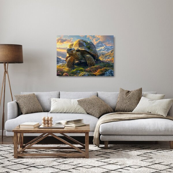 Skleněný obraz - Želva a horská krajina (70x50 cm)