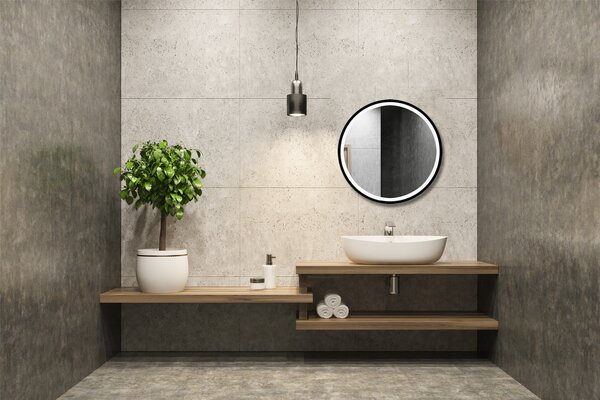 Venti Rund Led zrcadlo 70x70 cm kulatý s osvětlením černá 5907459662634