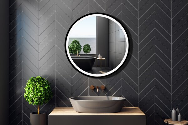 Venti Rund Led zrcadlo 70x70 cm kulatý s osvětlením černá 5907459662634