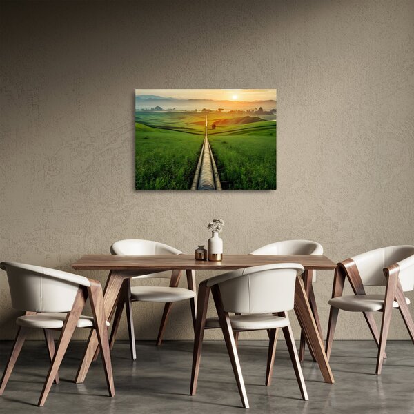 Skleněný obraz - Východ slunce nad údolím (70x50 cm)