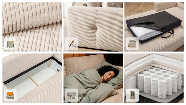 ROHOVÁ SEDAČKA, dřevo, textil, kompozitní dřevo, béžová MID.YOU - Rozkládací sedačky, Online Only