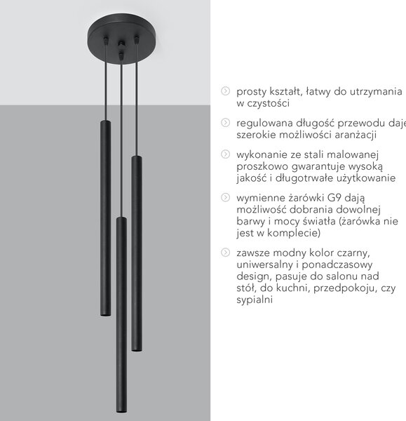 Sollux Lighting Pastelo závěsné svítidlo 3x40 W černá SL.0471