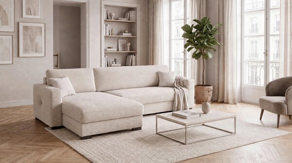 ROHOVÁ SEDAČKA, dřevo, textil, kompozitní dřevo, béžová MID.YOU - Rozkládací sedačky, Online Only