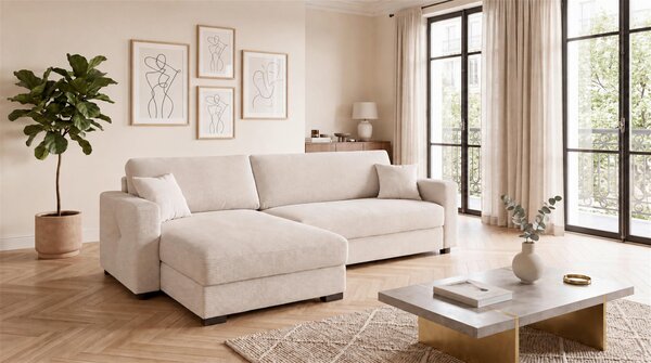 ROHOVÁ SEDAČKA, dřevo, textil, kompozitní dřevo, béžová MID.YOU - Rozkládací sedačky, Online Only