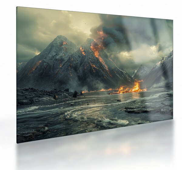 Skleněný obraz - Erupce sopky (70x50 cm)