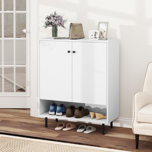 COSTWAY Sideboard Buffet Cabinet, kuchyňská skříňka s 2 dveřmi s nastavitelnou policí a protisměrným náklonem Moderní skříňka na kávu Mid-Century Bar Cabinet White