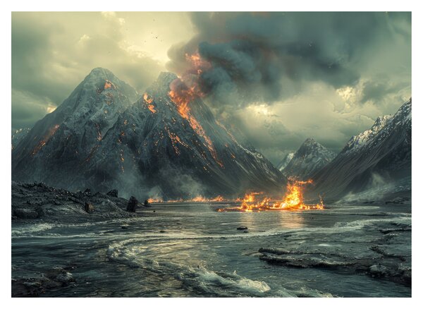 Skleněný obraz - Erupce sopky (70x50 cm)