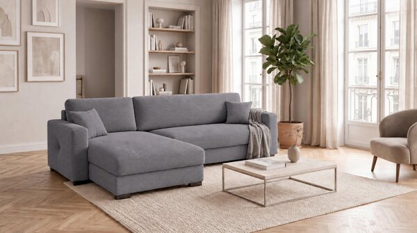 ROHOVÁ SEDAČKA, dřevo, textil, kompozitní dřevo, šedá MID.YOU - Rozkládací sedačky, Online Only