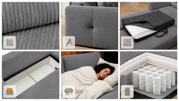 ROHOVÁ SEDAČKA, dřevo, textil, kompozitní dřevo, šedá MID.YOU - Rozkládací sedačky, Online Only