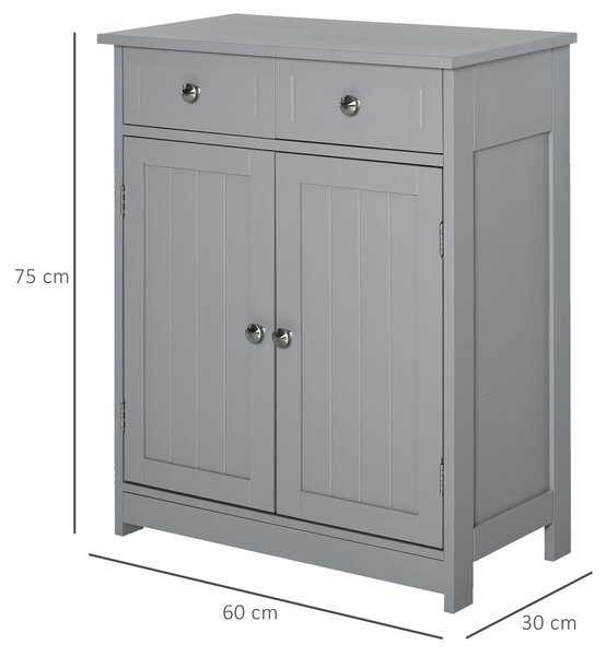 Kleankin Úložný kabinet, Koupelnový kabinet, Skříň se 2 dveřmi a 2 zásuvkami - 60 x 30 x 75 cm - Šedá | Aosom