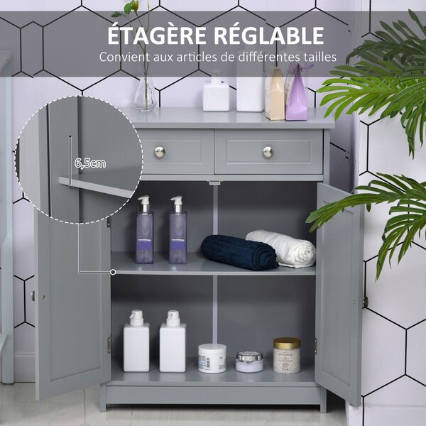 Kleankin Úložný kabinet, Koupelnový kabinet, Skříň se 2 dveřmi a 2 zásuvkami - 60 x 30 x 75 cm - Šedá | Aosom